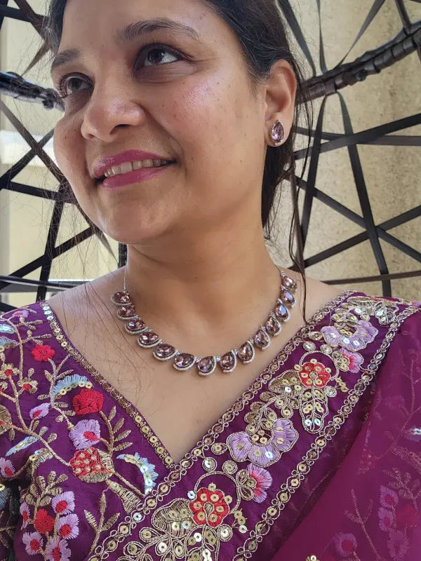 Handcrafted Brown Jewelry with Cubic Zirconia and Glass Stone – Shiny Tone Elegance - Necklace Set