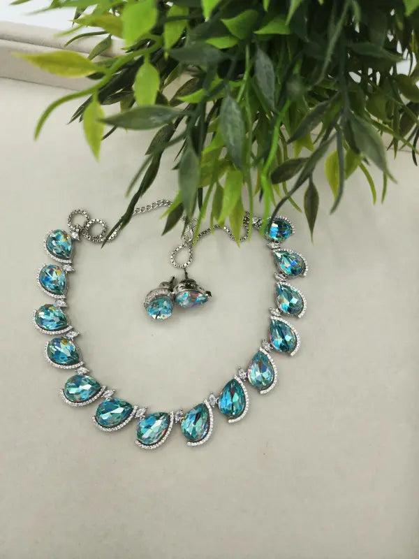 Handcrafted Brown Jewelry with Cubic Zirconia and Glass Stone – Shiny Tone Elegance - Necklace Set