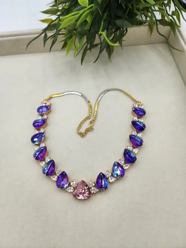 Handcrafted Blue Elegance Jewelry with Cubic Zirconia and Glass Stone Tone - Necklace Set