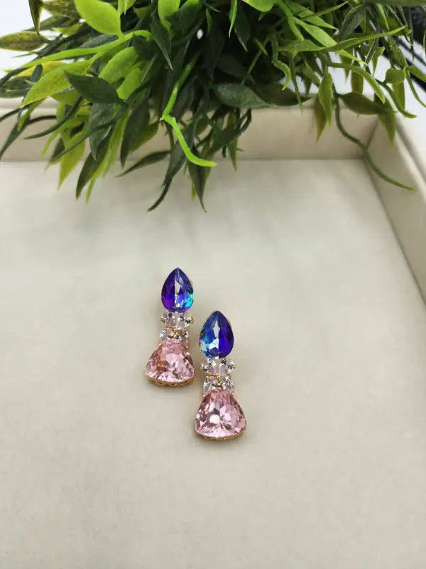 Handcrafted Blue Elegance Jewelry with Cubic Zirconia and Glass Stone Tone - Necklace Set
