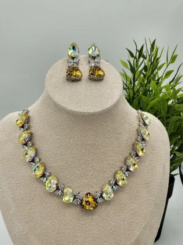 Handcrafted Blue Elegance Jewelry with Cubic Zirconia and Glass Stone Tone - Necklace Set
