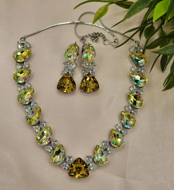 Handcrafted Blue Elegance Jewelry with Cubic Zirconia and Glass Stone Tone - Necklace Set