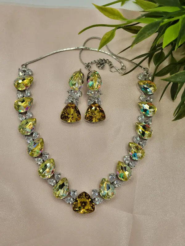 Handcrafted Blue Elegance Jewelry with Cubic Zirconia and Glass Stone Tone - Necklace Set