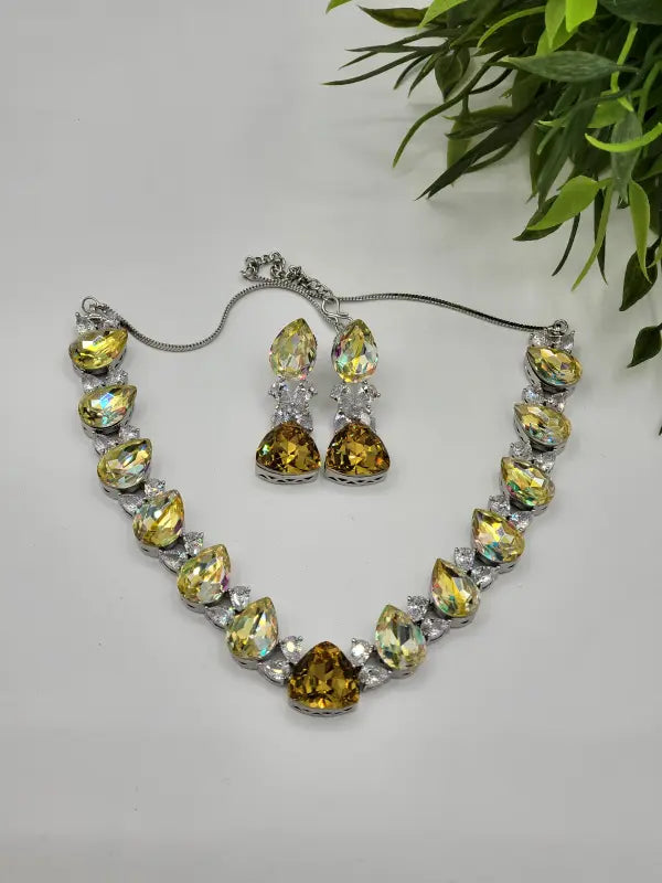 Handcrafted Blue Elegance Jewelry with Cubic Zirconia and Glass Stone Tone - Necklace Set