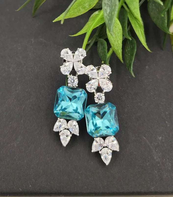 Handcrafted Jewelry with Glass Stone – Shiny Silver-Tone Elegance - Earrings