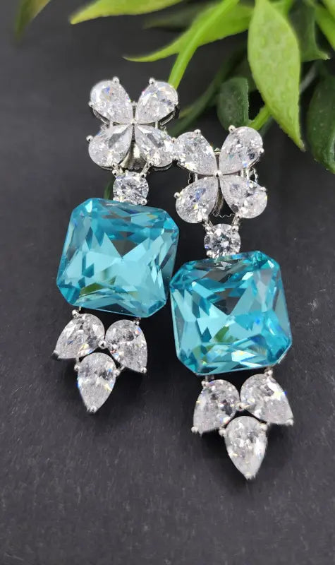 Handcrafted Jewelry with Glass Stone – Shiny Silver-Tone Elegance - Earrings