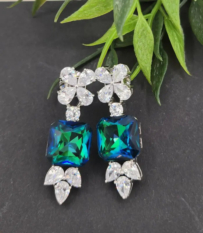 Handcrafted Jewelry with Glass Stone – Shiny Silver-Tone Elegance - Earrings