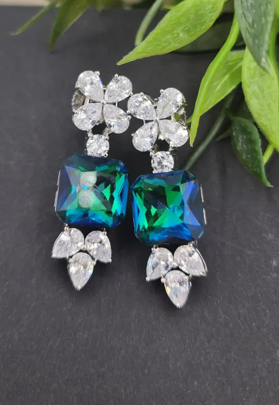 Handcrafted Jewelry with Glass Stone – Shiny Silver-Tone Elegance - Earrings