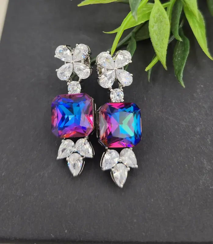 Handcrafted Jewelry with Glass Stone – Shiny Silver-Tone Elegance - Earrings