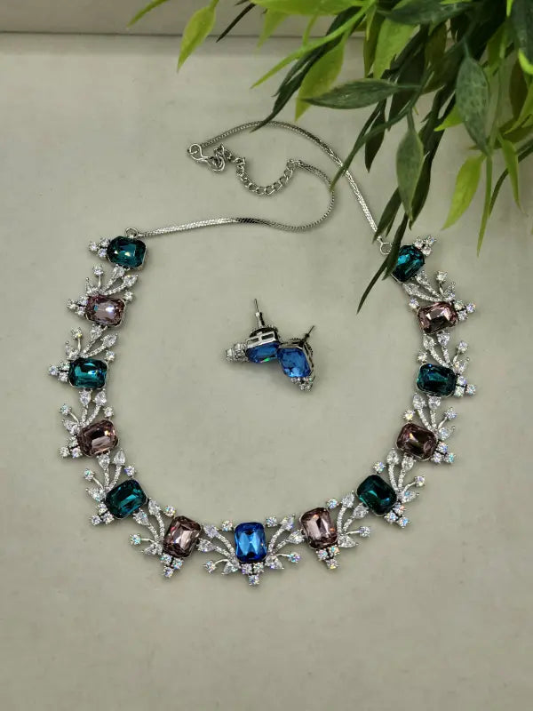 Handcrafted Jewelry with Cubic Zirconia, Glass Stone & Copper Alloy - Necklace Set