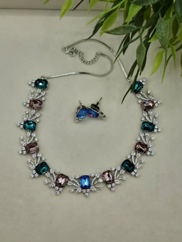 Handcrafted Jewelry with Cubic Zirconia, Glass Stone & Copper Alloy - Necklace Set