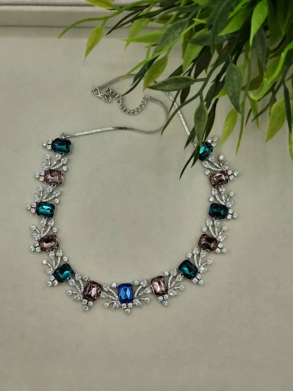 Handcrafted Jewelry with Cubic Zirconia, Glass Stone & Copper Alloy - Necklace Set