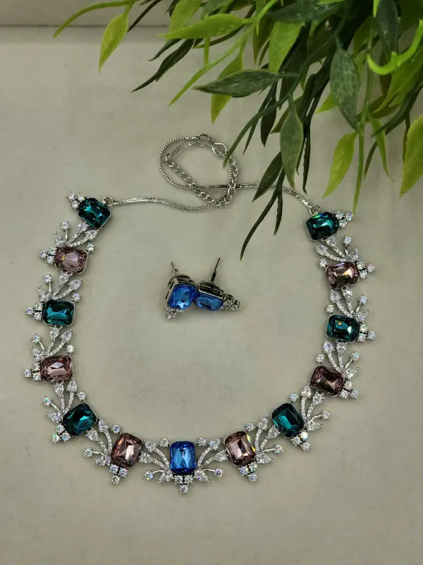 Handcrafted Jewelry with Cubic Zirconia, Glass Stone & Copper Alloy - Necklace Set