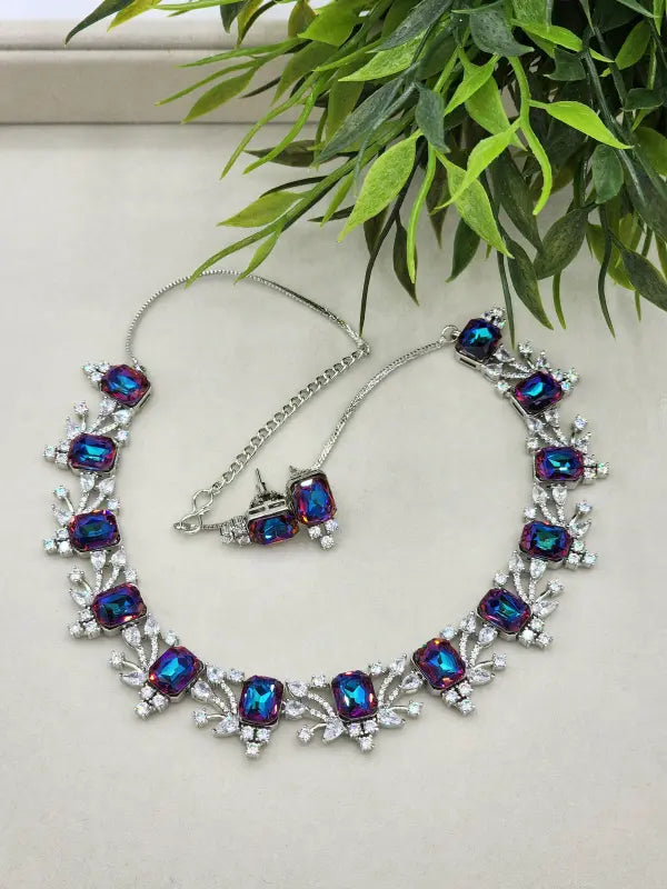Handcrafted Jewelry with Cubic Zirconia, Glass Stone & Copper Alloy - Necklace Set