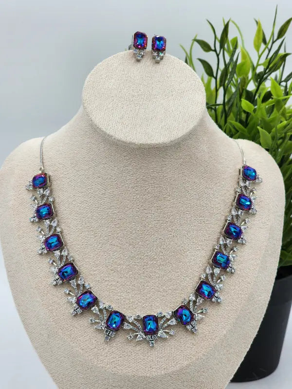 Handcrafted Jewelry with Cubic Zirconia, Glass Stone & Copper Alloy - Necklace Set