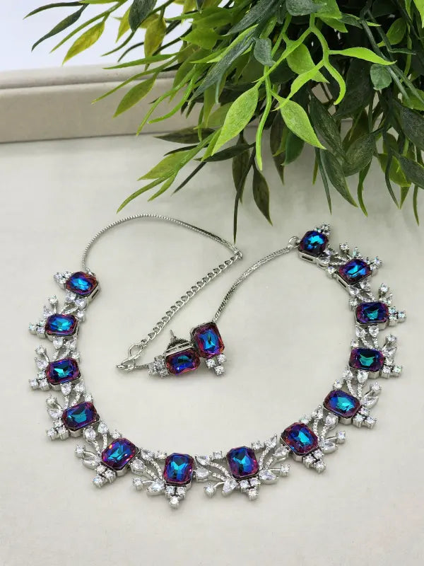 Handcrafted Jewelry with Cubic Zirconia, Glass Stone & Copper Alloy - Necklace Set