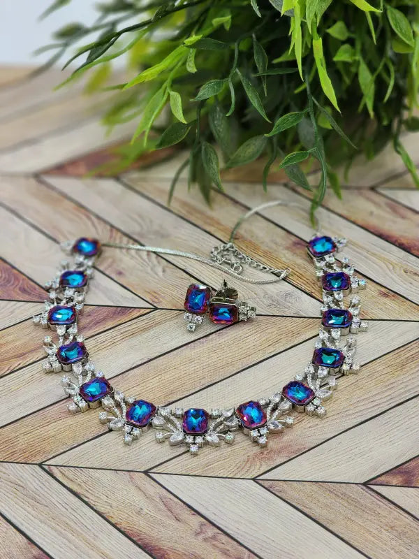 Handcrafted Jewelry with Cubic Zirconia, Glass Stone & Copper Alloy - Necklace Set