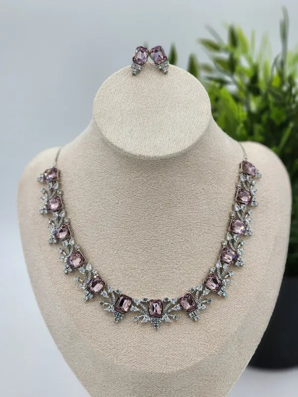 Handcrafted Jewelry with Cubic Zirconia, Glass Stone & Copper Alloy - Necklace Set