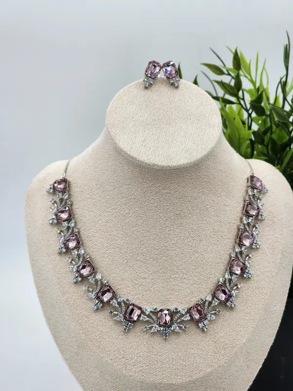 Handcrafted Jewelry with Cubic Zirconia, Glass Stone & Copper Alloy - Necklace Set
