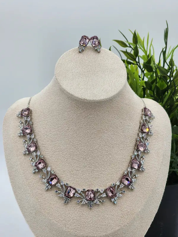 Handcrafted Jewelry with Cubic Zirconia, Glass Stone & Copper Alloy - Necklace Set