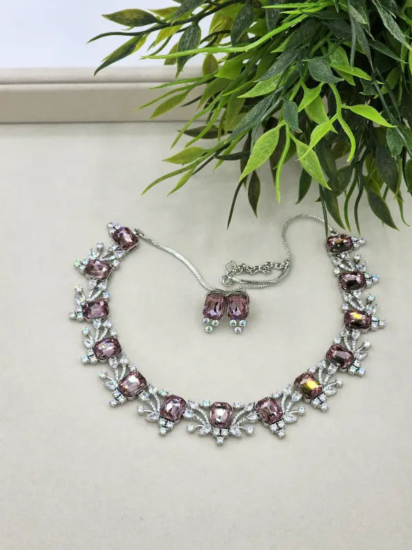 Handcrafted Jewelry with Cubic Zirconia, Glass Stone & Copper Alloy - Necklace Set