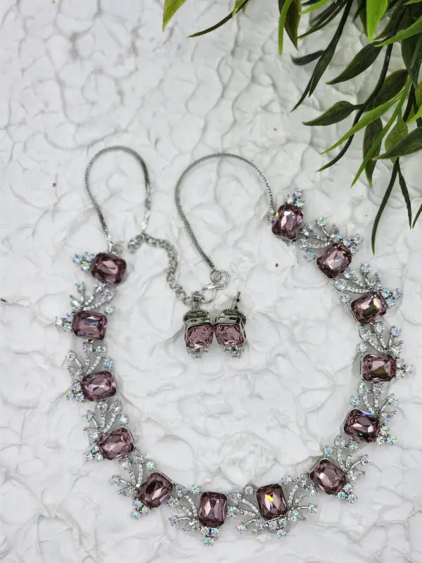 Handcrafted Jewelry with Cubic Zirconia, Glass Stone & Copper Alloy - Necklace Set