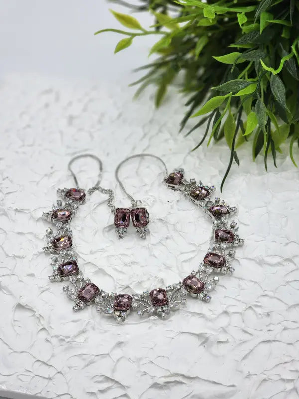 Handcrafted Jewelry with Cubic Zirconia, Glass Stone & Copper Alloy - Necklace Set