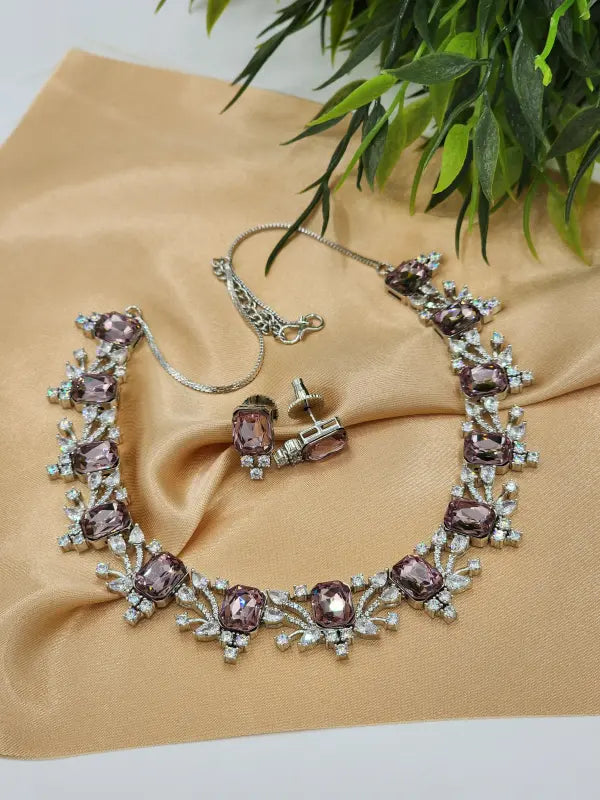 Handcrafted Jewelry with Cubic Zirconia, Glass Stone & Copper Alloy - Necklace Set