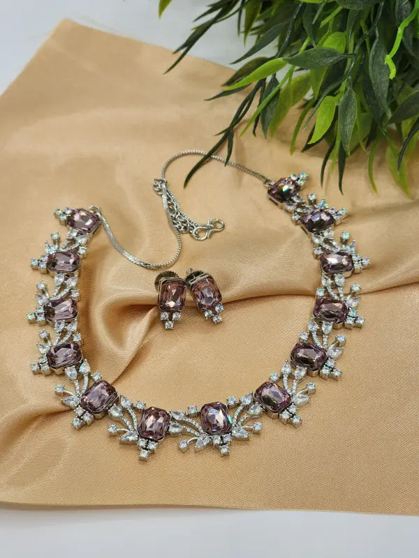 Handcrafted Jewelry with Cubic Zirconia, Glass Stone & Copper Alloy - Necklace Set