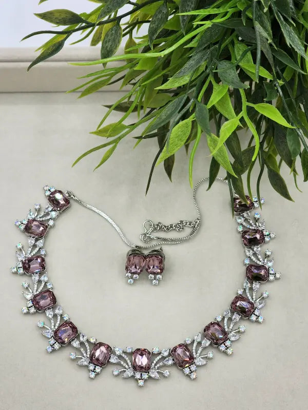 Handcrafted Jewelry with Cubic Zirconia, Glass Stone & Copper Alloy - Necklace Set