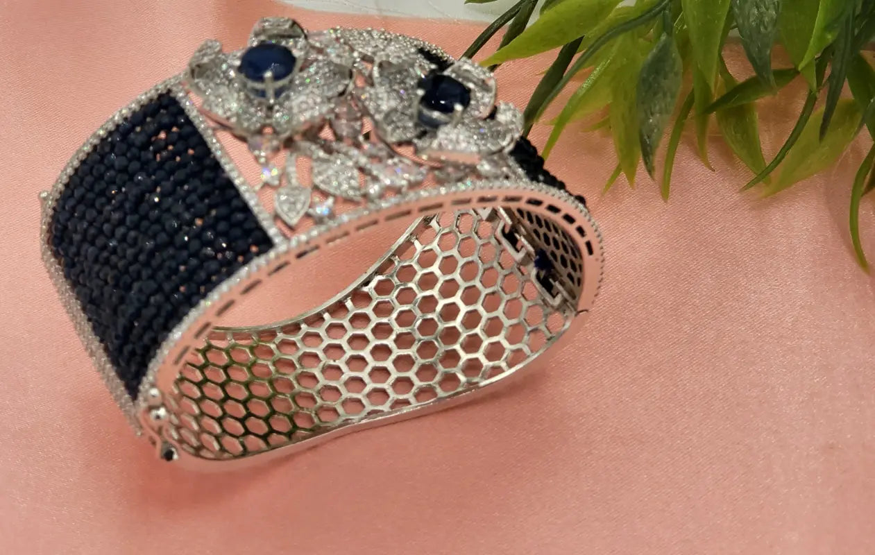 Handcrafted Blue Jaali Jewelry with Glass Stone and Semi-Precious Stones – Shiny Tone Elegance - Bracelet