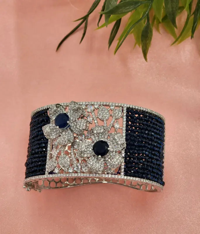 Handcrafted Blue Jaali Jewelry with Glass Stone and Semi-Precious Stones – Shiny Tone Elegance - Bracelet