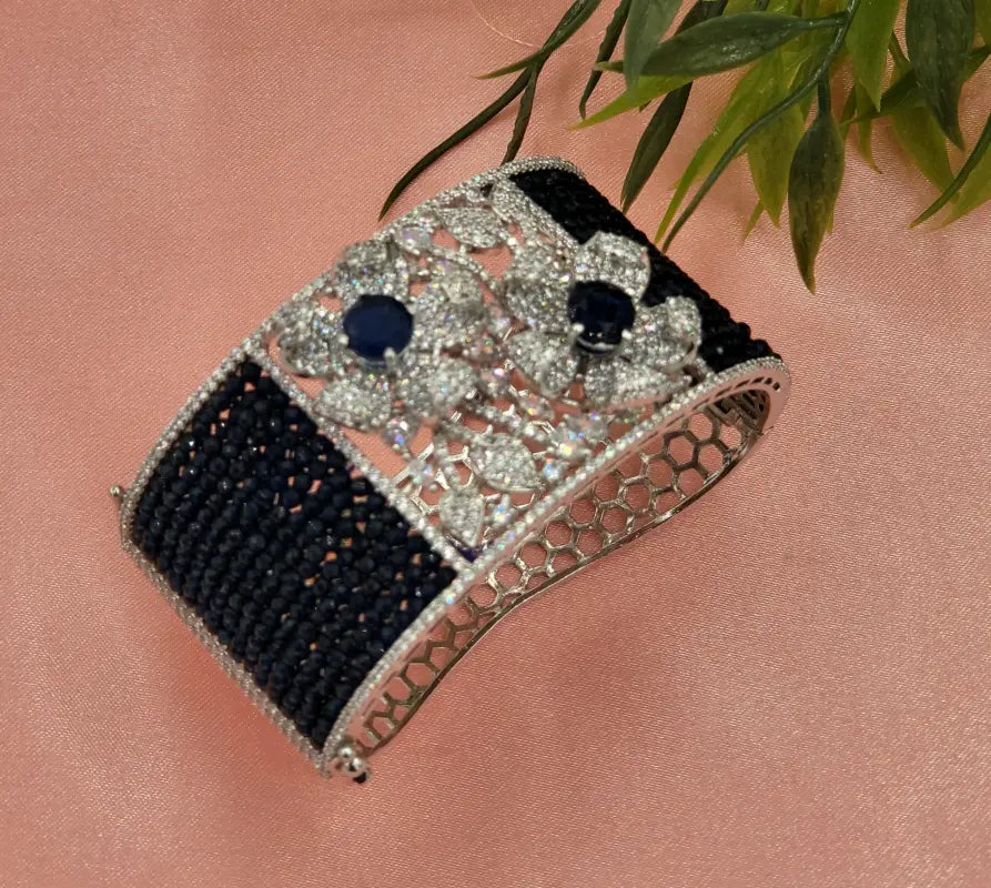 Handcrafted Blue Jaali Jewelry with Glass Stone and Semi-Precious Stones – Shiny Tone Elegance - Bracelet