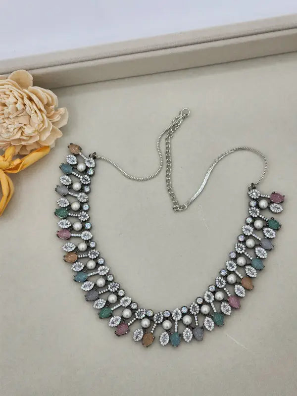 Handcrafted Jewelry with Copper Alloy, Cubic Zirconia, Glass Stone & Cultured Pearls - Multi-Color Elegance - Necklace Set