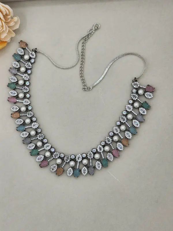 Handcrafted Jewelry with Copper Alloy, Cubic Zirconia, Glass Stone & Cultured Pearls - Multi-Color Elegance - Necklace Set
