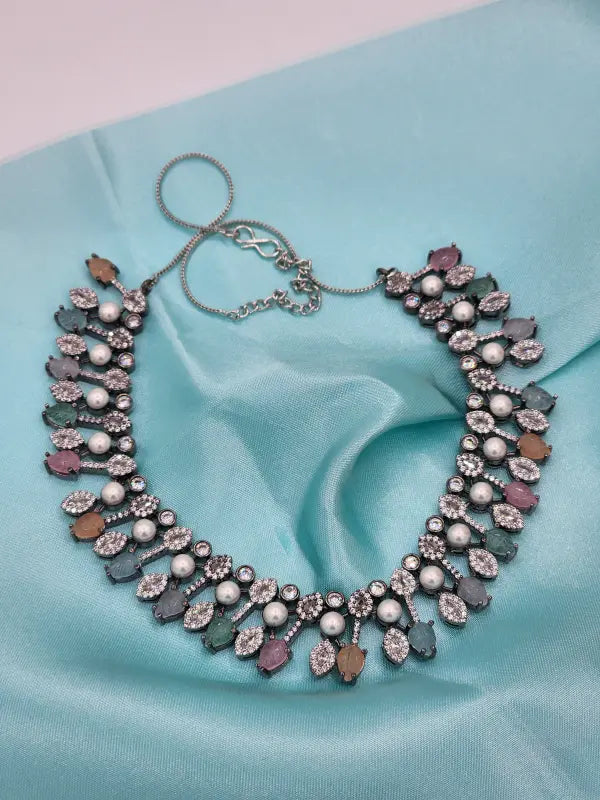 Handcrafted Jewelry with Copper Alloy, Cubic Zirconia, Glass Stone & Cultured Pearls - Multi-Color Elegance - Necklace Set