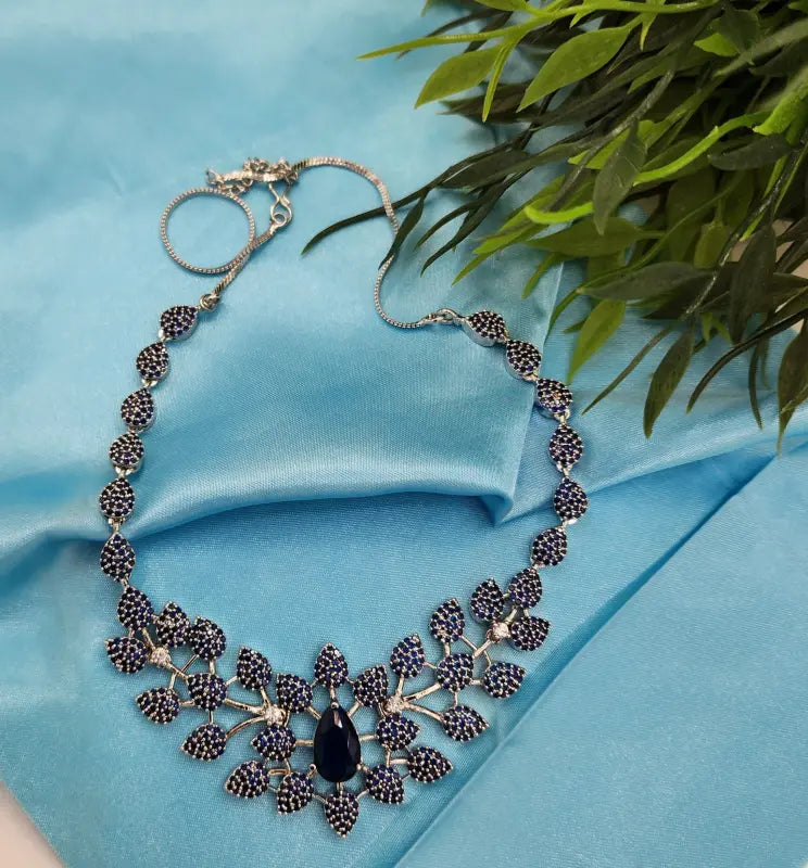 Handcrafted Jewelry with Glass Stone and Cubic Zirconia – Shiny Silver-Tone Elegance - Necklace Set