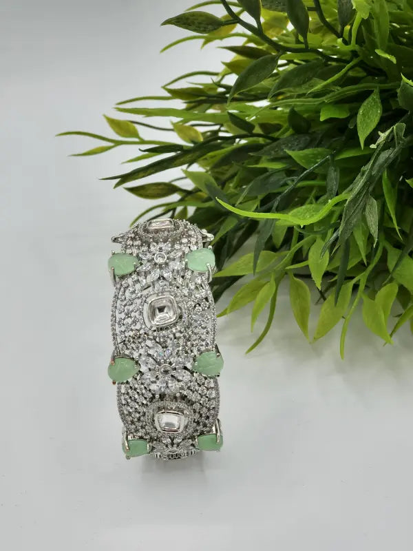 Handcrafted Teal Jewelry with Glass Stone and Cubic Zirconia – Shiny Silver-Tone Elegance - Bracelet
