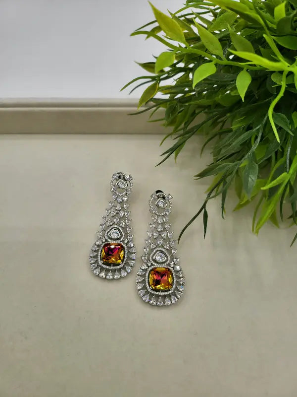 Handcrafted Jewelry with Glass Stone and Cubic Zirconia – Shiny Silver-Tone Elegance - Earrings