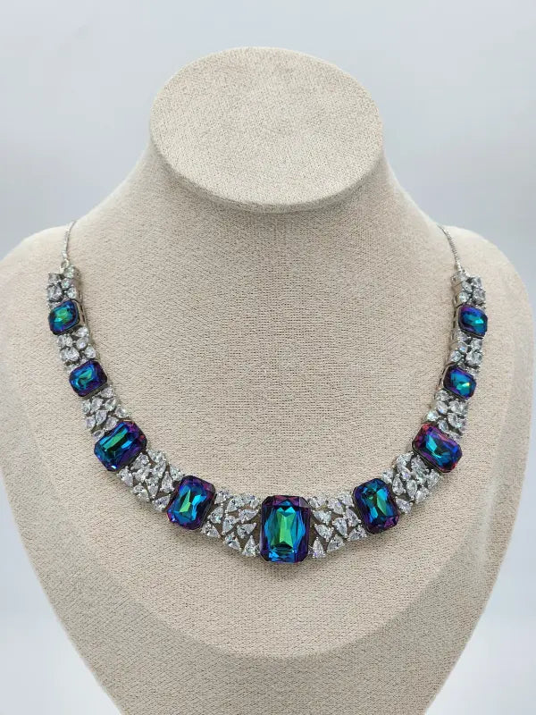 Handcrafted Jewelry with Cubic Zirconia, Glass Stone & Copper Alloy - Blue Radiance - Necklace Set