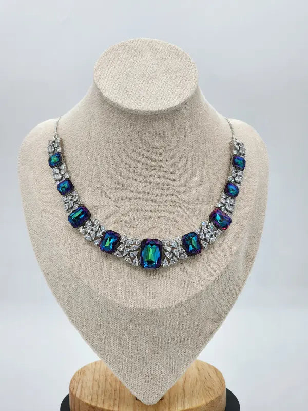 Handcrafted Jewelry with Cubic Zirconia, Glass Stone & Copper Alloy - Blue Radiance - Necklace Set