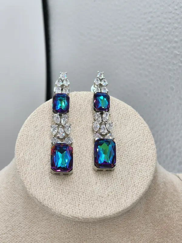 Handcrafted Jewelry with Cubic Zirconia, Glass Stone & Copper Alloy - Blue Radiance - Necklace Set