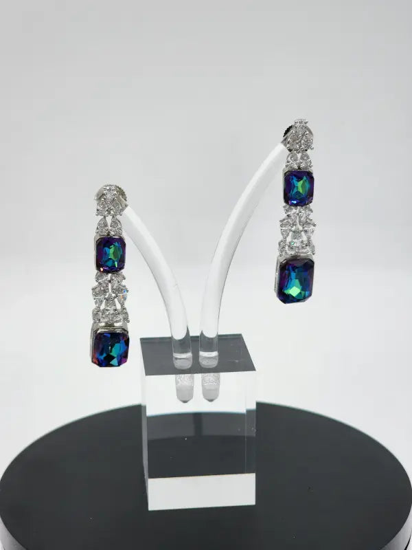 Handcrafted Jewelry with Cubic Zirconia, Glass Stone & Copper Alloy - Blue Radiance - Necklace Set