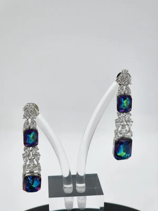 Handcrafted Jewelry with Cubic Zirconia, Glass Stone & Copper Alloy - Blue Radiance - Necklace Set