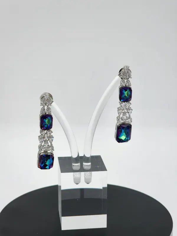 Handcrafted Jewelry with Cubic Zirconia, Glass Stone & Copper Alloy - Blue Radiance - Necklace Set