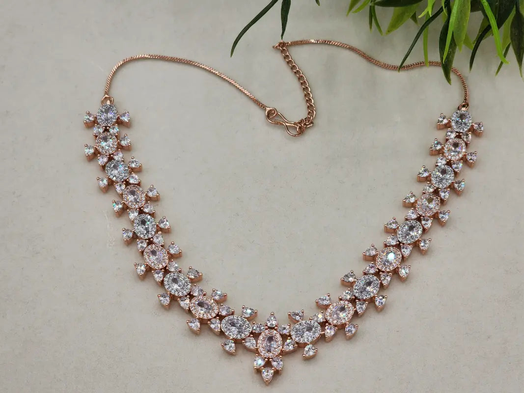 Handcrafted Jewelry with Glass Stone and Cubic Zirconia – Shiny Silver-Tone Elegance - Necklace Set