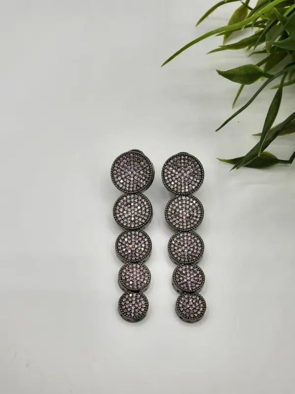 Handcrafted Pink Jewelry with Copper Alloy, Glass Stone, and Cubic Zirconia – Shiny Gray Elegance - Earrings