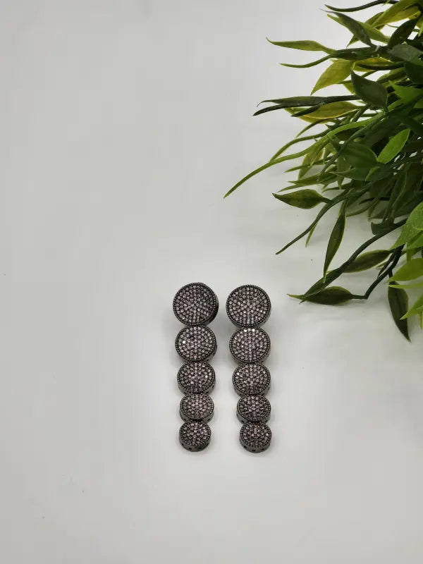 Handcrafted Pink Jewelry with Copper Alloy, Glass Stone, and Cubic Zirconia – Shiny Gray Elegance - Earrings