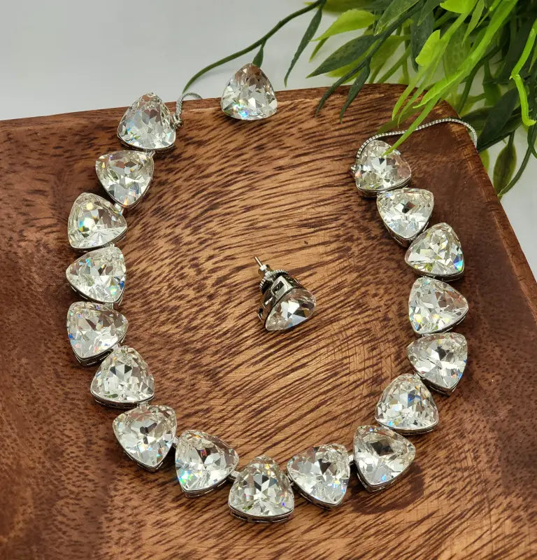 Handcrafted Ivory Jewelry with Copper Alloy and Synthetic Stone – Shiny Silver Elegance - Necklace Set