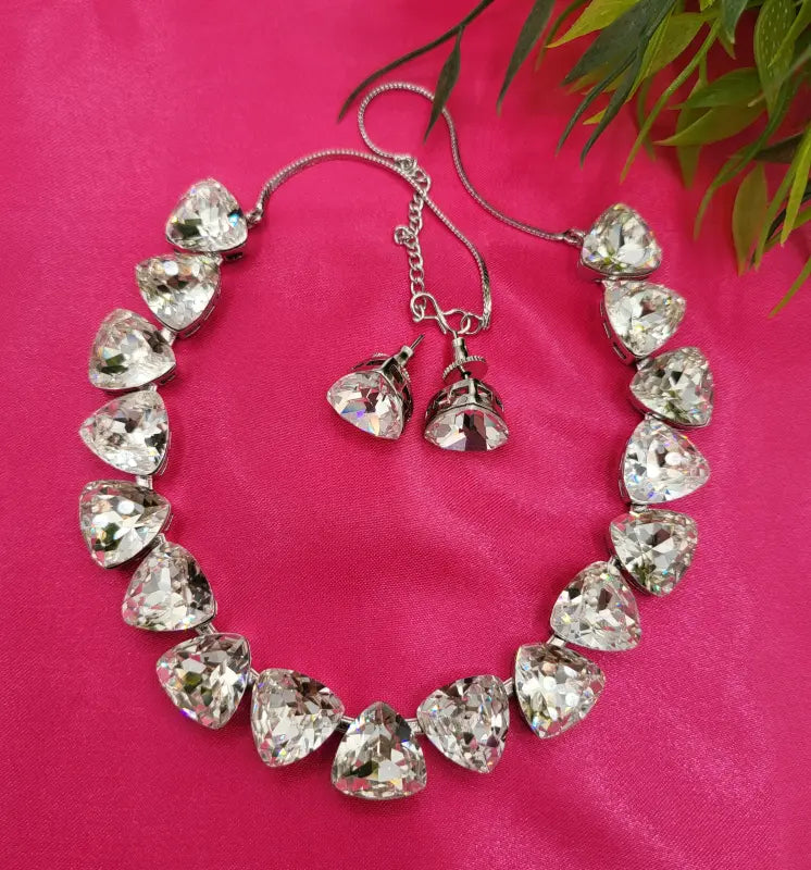 Handcrafted Ivory Jewelry with Copper Alloy and Synthetic Stone – Shiny Silver Elegance - Necklace Set